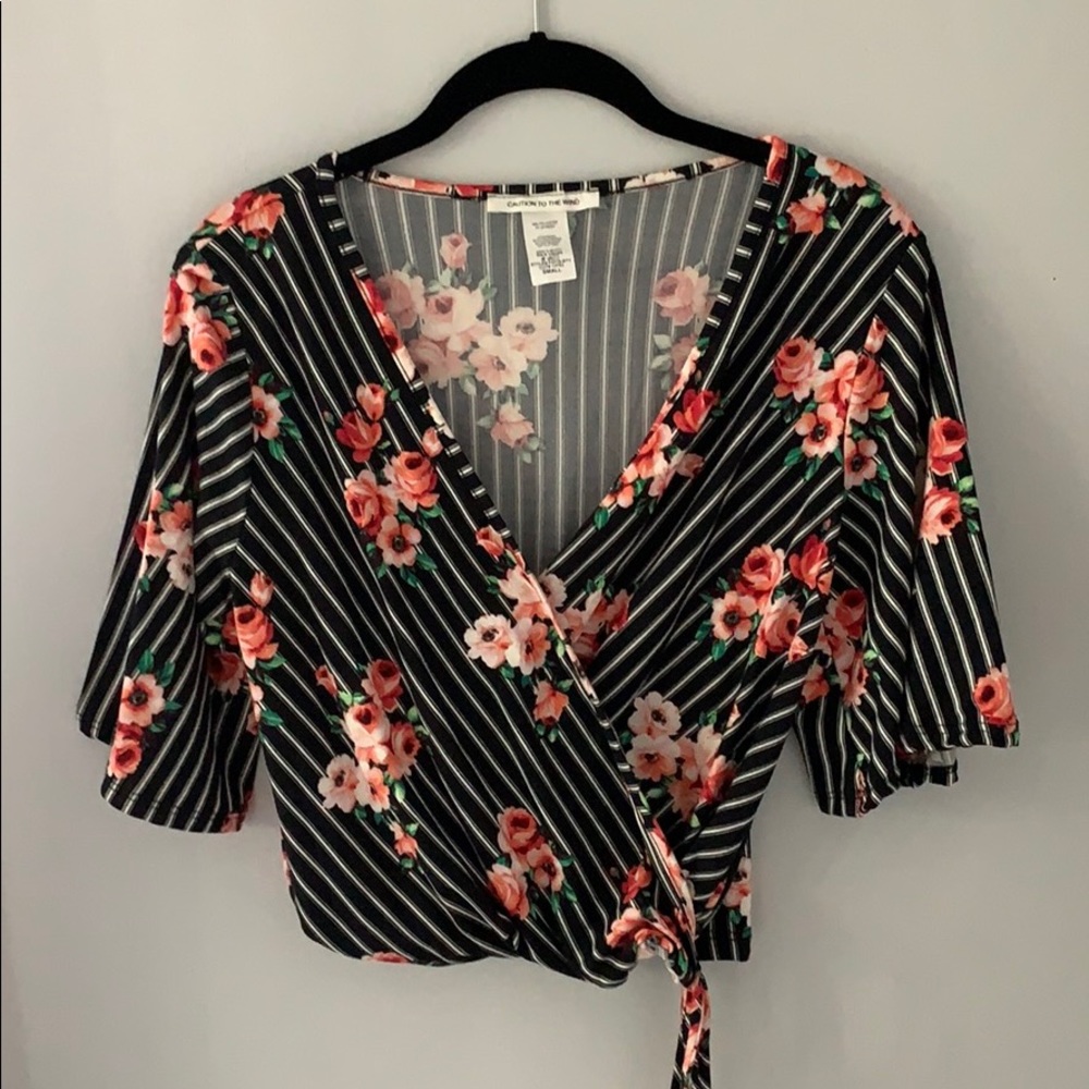 Black Floral Wrap Top (Never Worn)